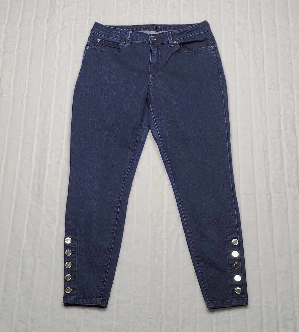 Jennifer Lopez Women's Skinny Ankle Jeans Dark Wash Blue Size 8 Button Accents